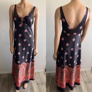 Vintage Mistee Black Paisley Floral Maxi Slip Dress Size S Small 70's 80's